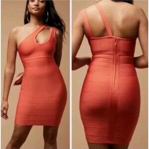 Herve‎ Leger Forever 21 Large Body Con Dress Orange Bandage One Shoulder Mini
